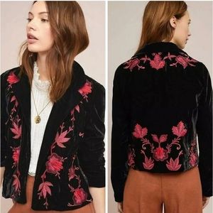 Anthropologie, New,  ETT:TWA Black Velvet Embroidered Jacket Blazer, Medium